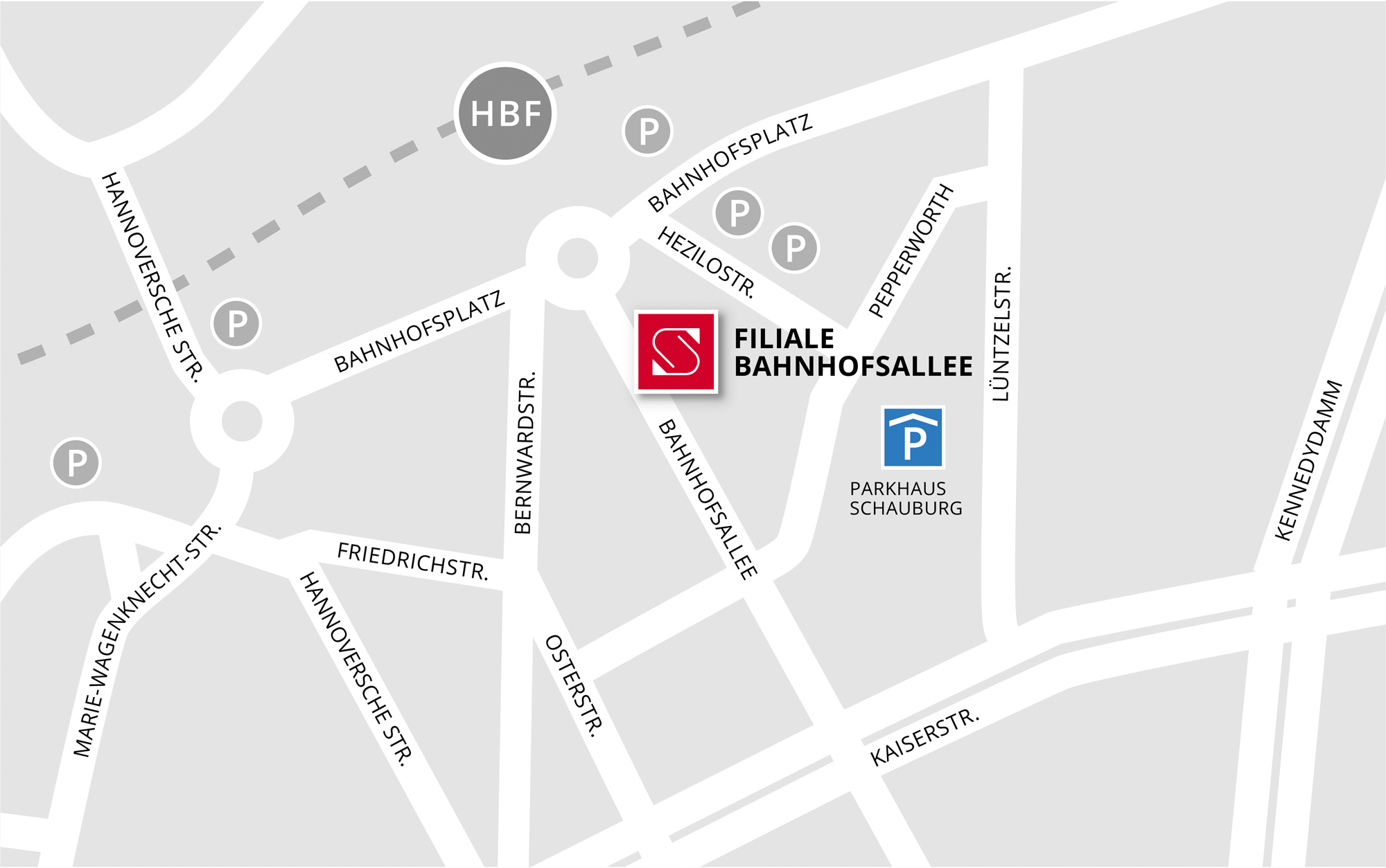 Eine Karte mit eingezeichnetem Standort der Salzer Apotheke in der Bahnhofsallee